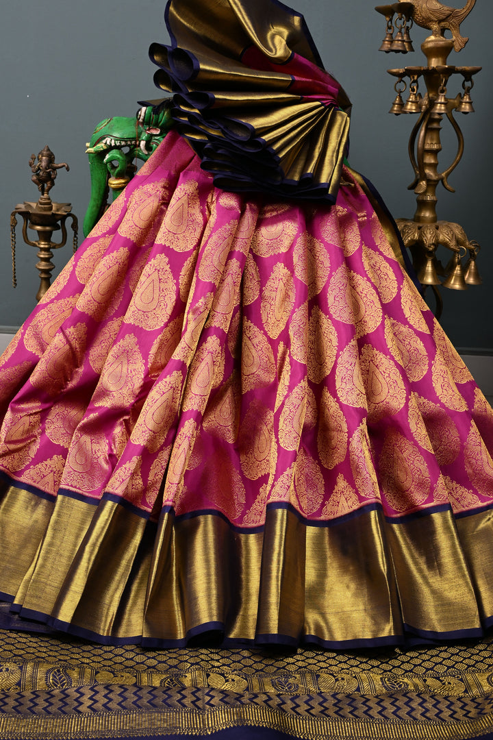 Magenta Pure Kanjivaram Silk Saree with Zari Brocade and Contrast Zari Border | SILK MARK CERTIFIED | SHOBITAM