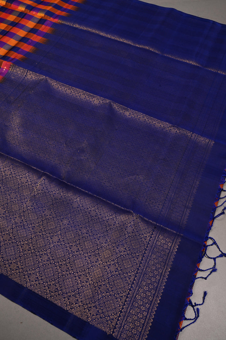 Multicolor Pallum Pazhamum Kanjivaram Soft Silk Saree with Zari Stripes and Muted Zari Buttas | SILK MARK CERTIFIED | SHOBITAM