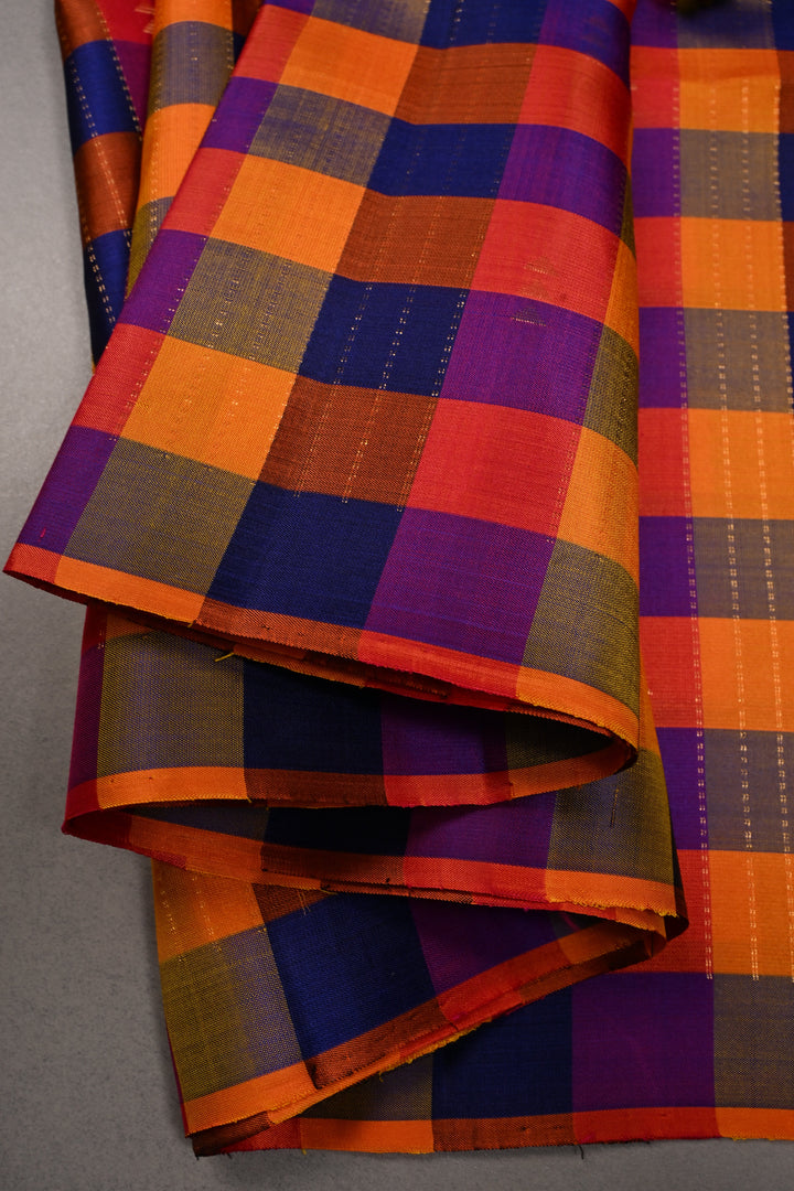 Multicolor Pallum Pazhamum Kanjivaram Soft Silk Saree with Zari Stripes and Muted Zari Buttas | SILK MARK CERTIFIED | SHOBITAM