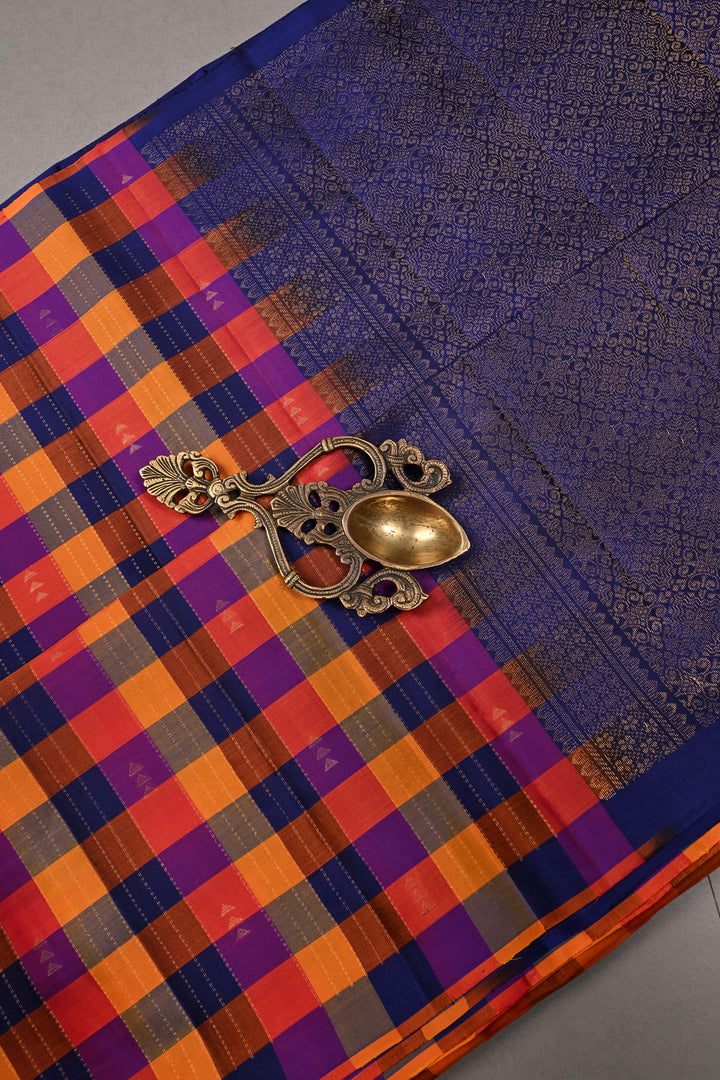 Multicolor Pallum Pazhamum Kanjivaram Soft Silk Saree with Zari Stripes and Muted Zari Buttas | SILK MARK CERTIFIED | SHOBITAM