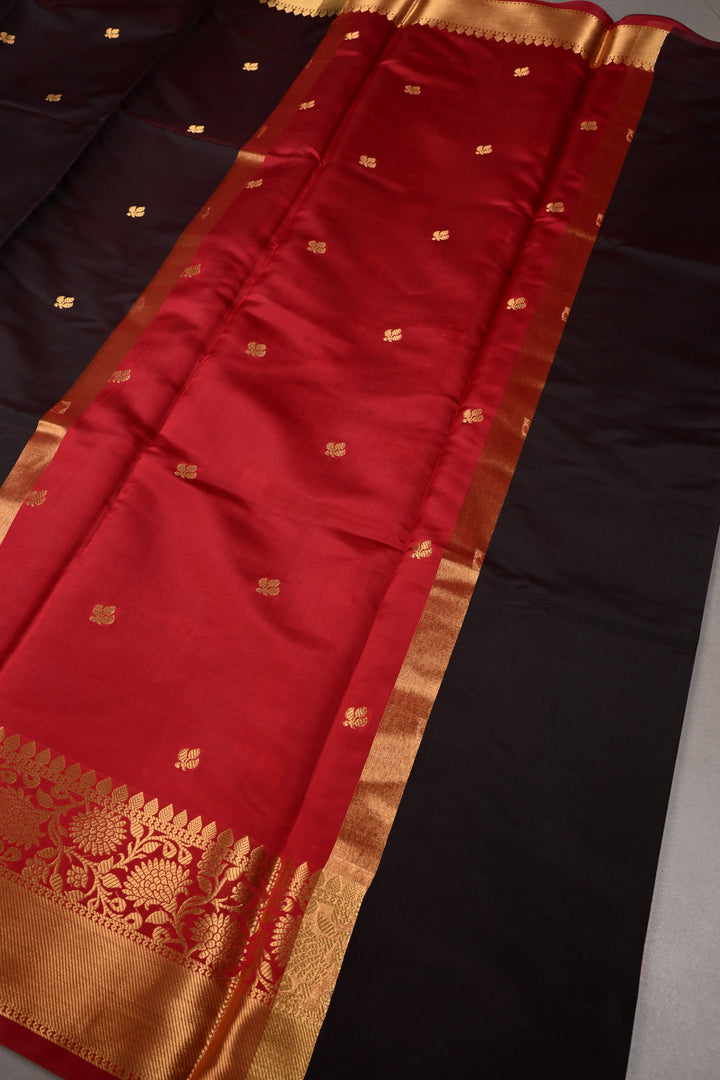 Garnet Kanjivaram Soft Semi Silk Saree with Zari Buttas and Zari Border | SHOBITAM