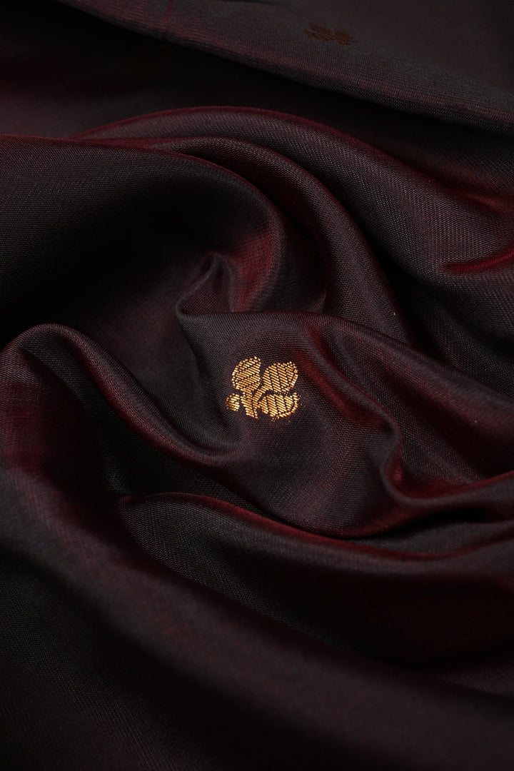 Garnet Kanjivaram Soft Semi Silk Saree with Zari Buttas and Zari Border | SHOBITAM