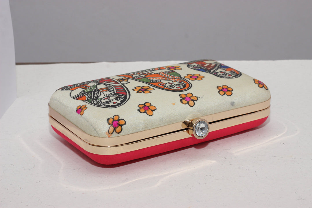 Clutch : Off White Madhubani Handpainted Clutch