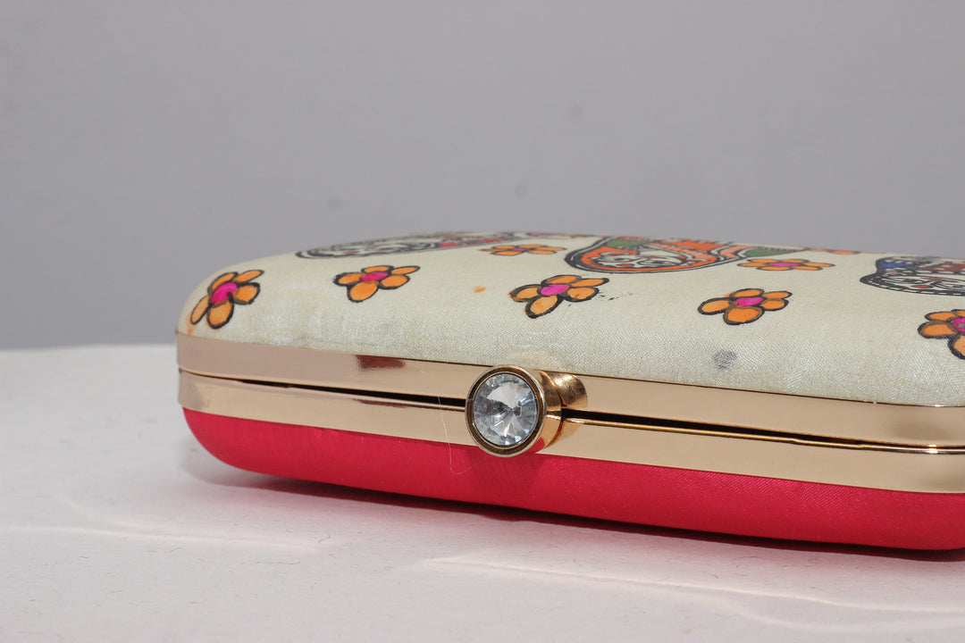 Clutch : Off White Madhubani Handpainted Clutch