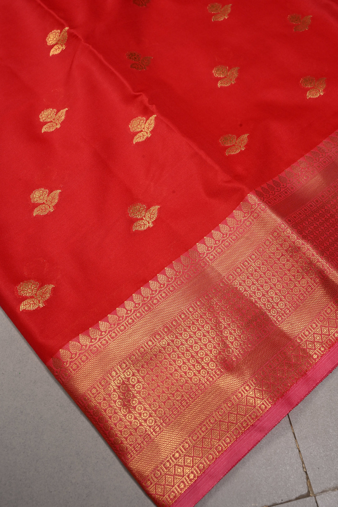Red Kanjivaram Soft Semi Silk Saree with Zari Buttas and Zari Border | SHOBITAM