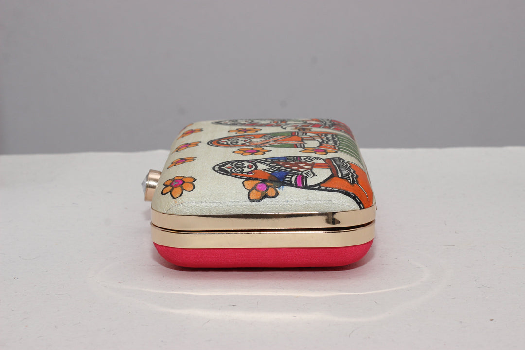 Clutch : Off White Madhubani Handpainted Clutch