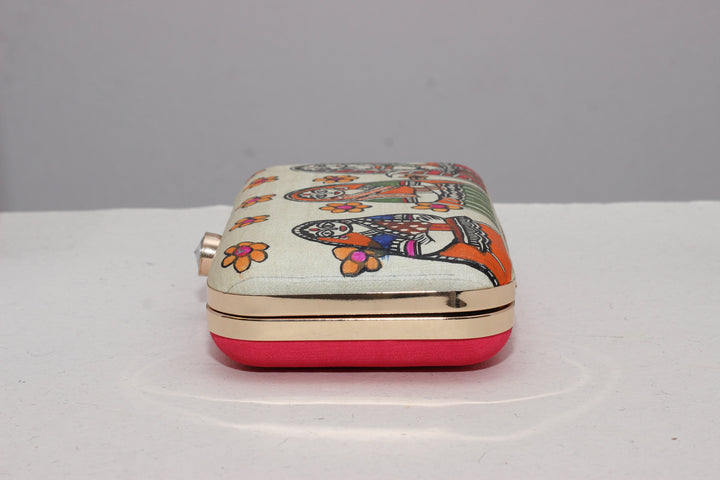 Clutch : Off White Madhubani Handpainted Clutch