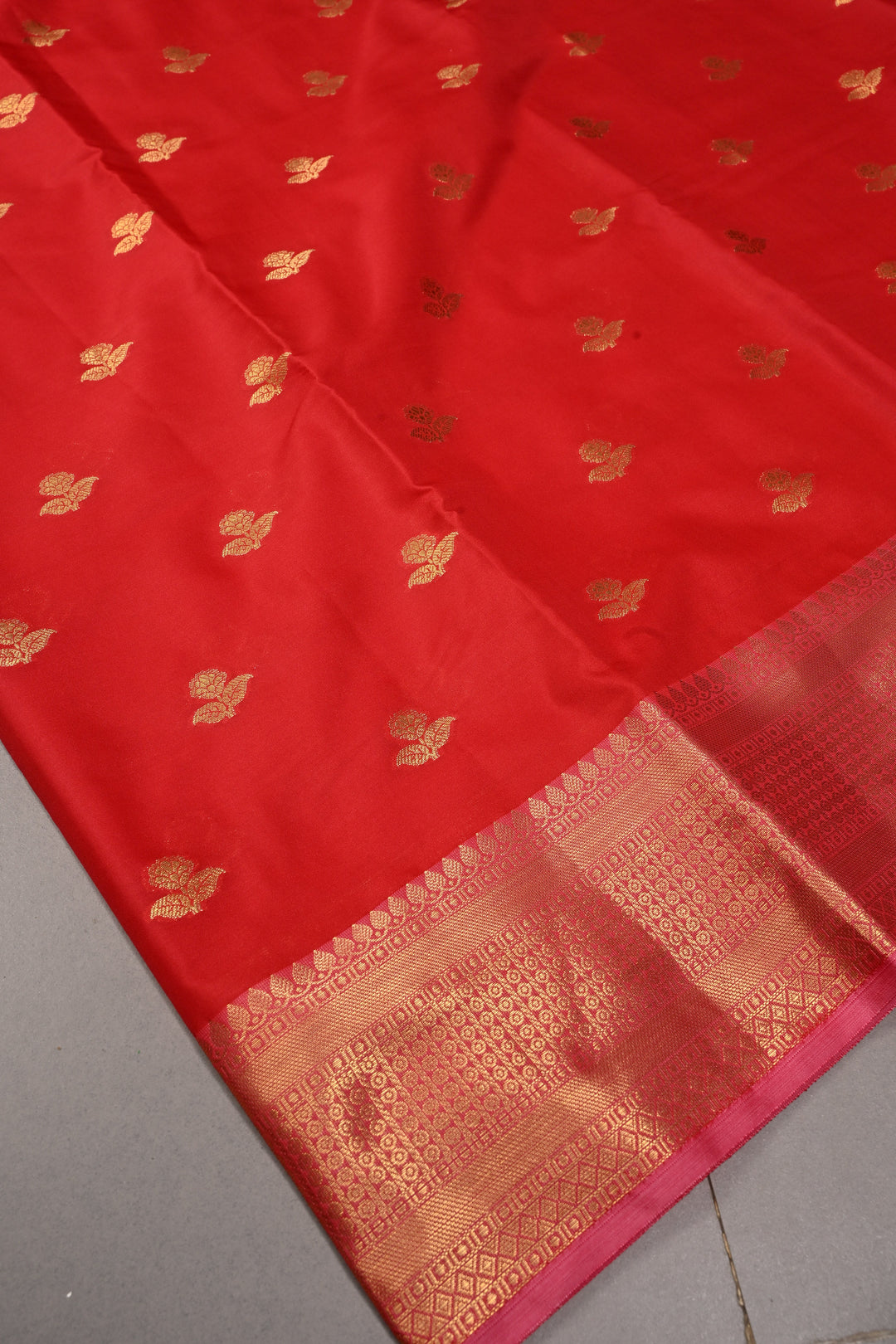 Red Kanjivaram Soft Semi Silk Saree with Zari Buttas and Zari Border | SHOBITAM
