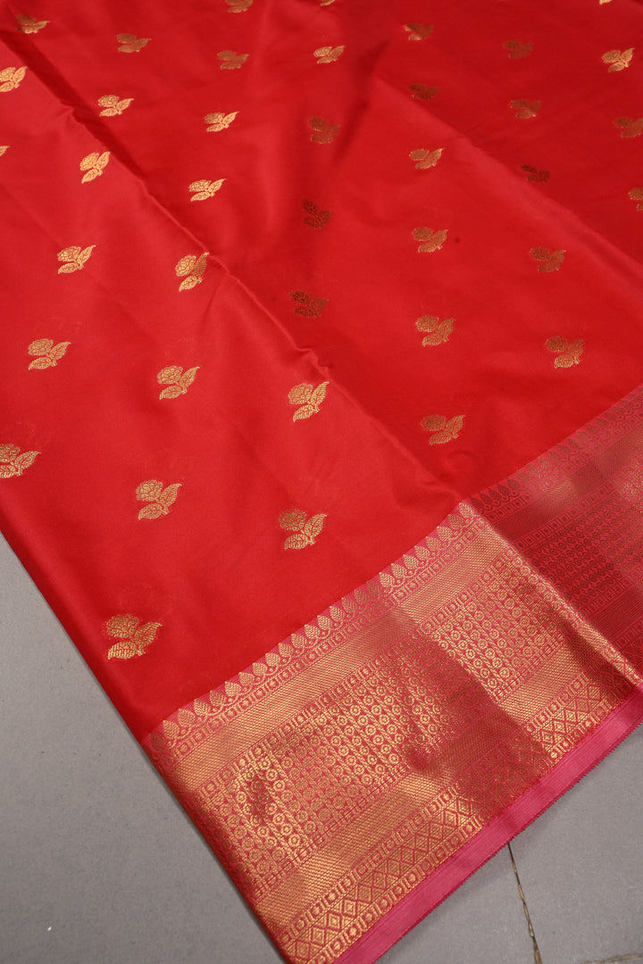 Red Kanjivaram Soft Semi Silk Saree with Zari Buttas and Zari Border | SHOBITAM