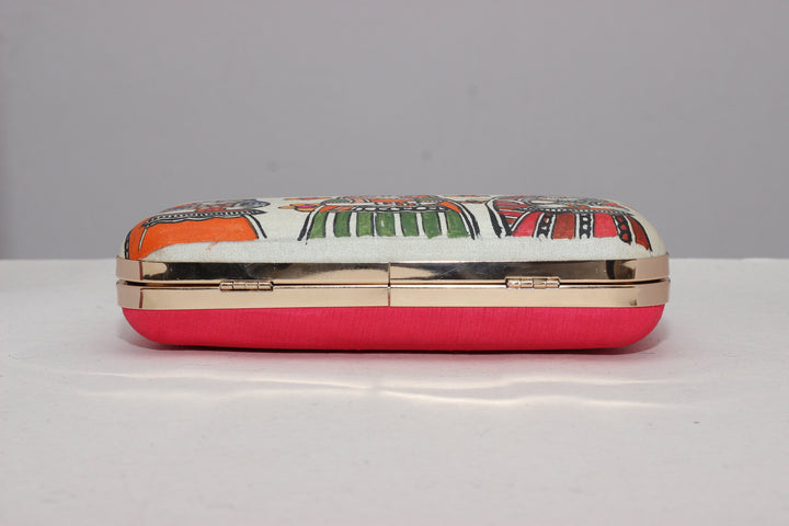 Clutch : Off White Madhubani Handpainted Clutch