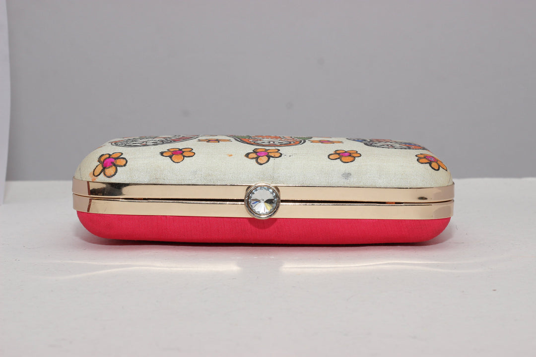 Clutch : Off White Madhubani Handpainted Clutch