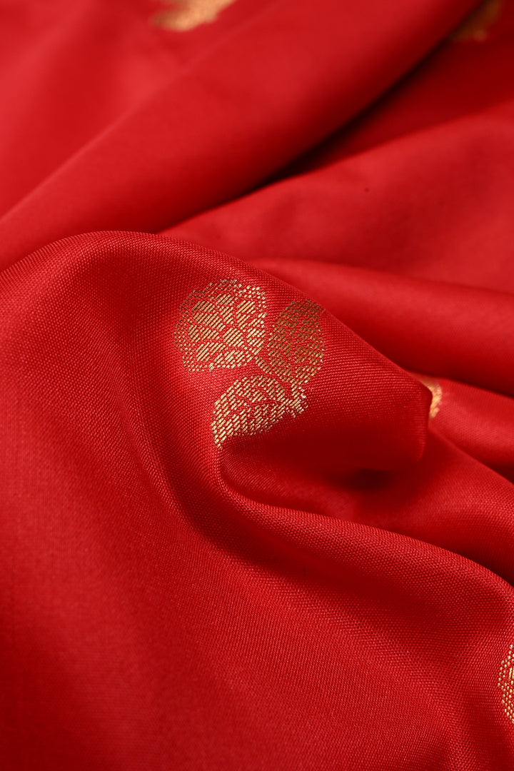 Red Kanjivaram Soft Semi Silk Saree with Zari Buttas and Zari Border | SHOBITAM