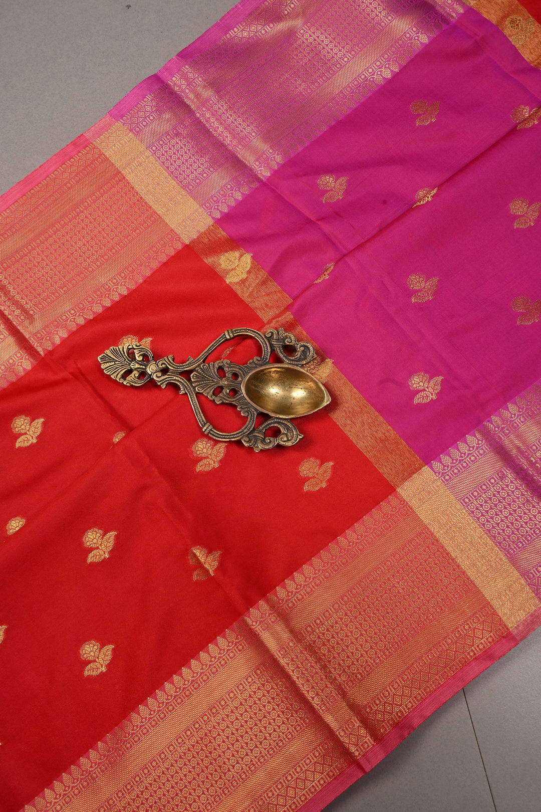 Red Kanjivaram Soft Semi Silk Saree with Zari Buttas and Zari Border | SHOBITAM