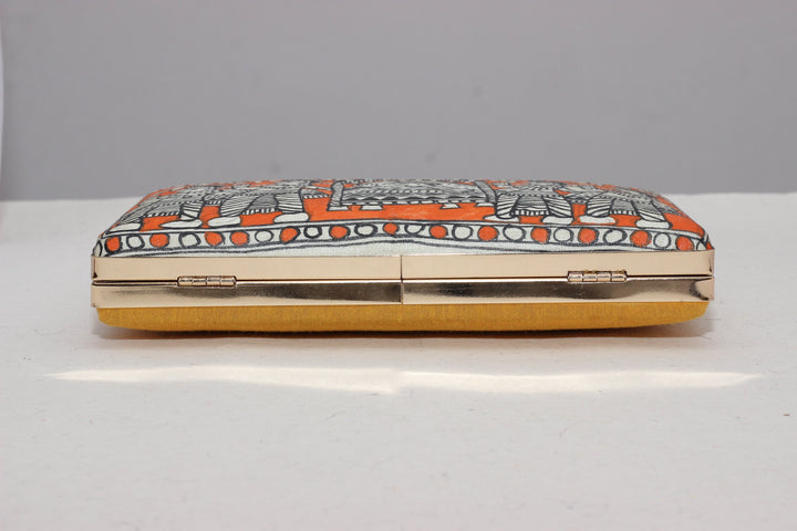 Artisanal Orange Bride in Palanquin Multicolor Madhubani Handpainted Clutch