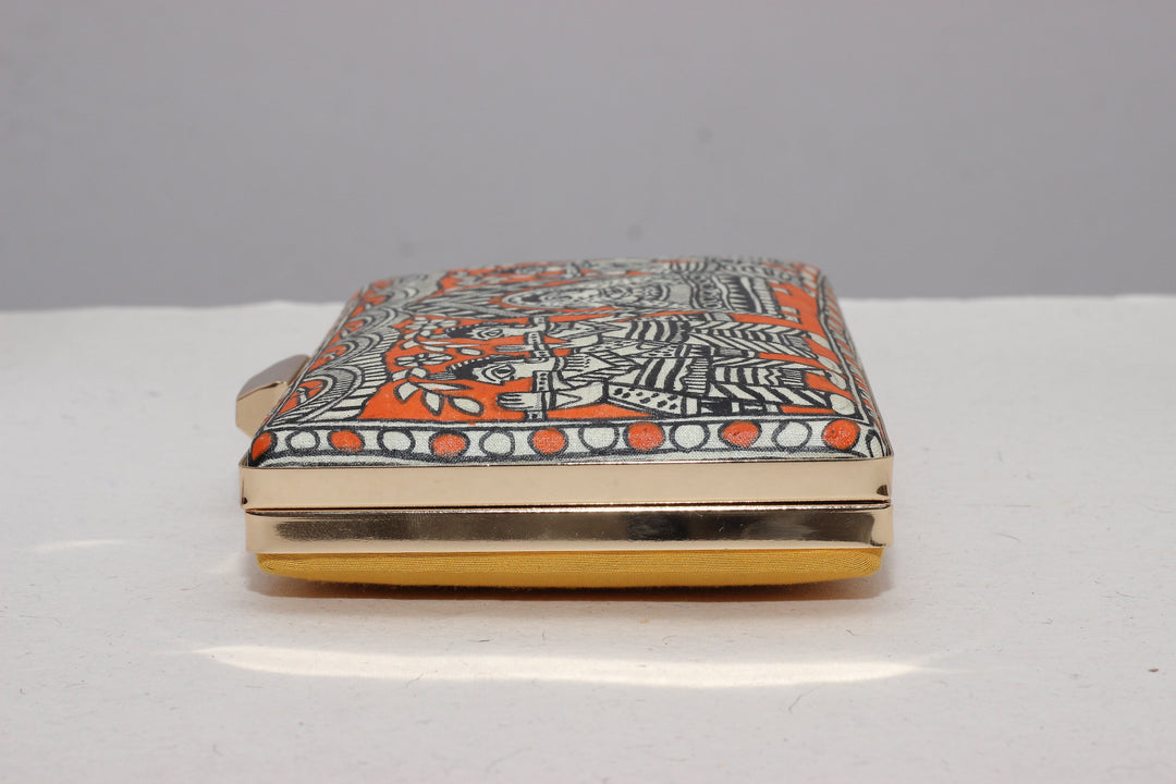 Artisanal Orange Bride in Palanquin Multicolor Madhubani Handpainted Clutch