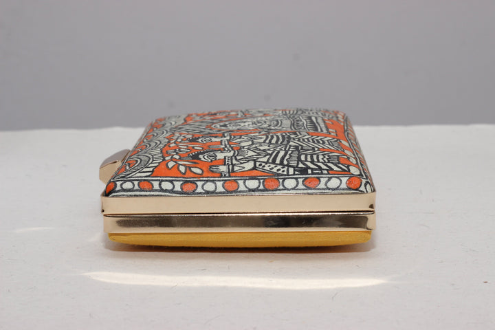 Artisanal Orange Bride in Palanquin Multicolor Madhubani Handpainted Clutch