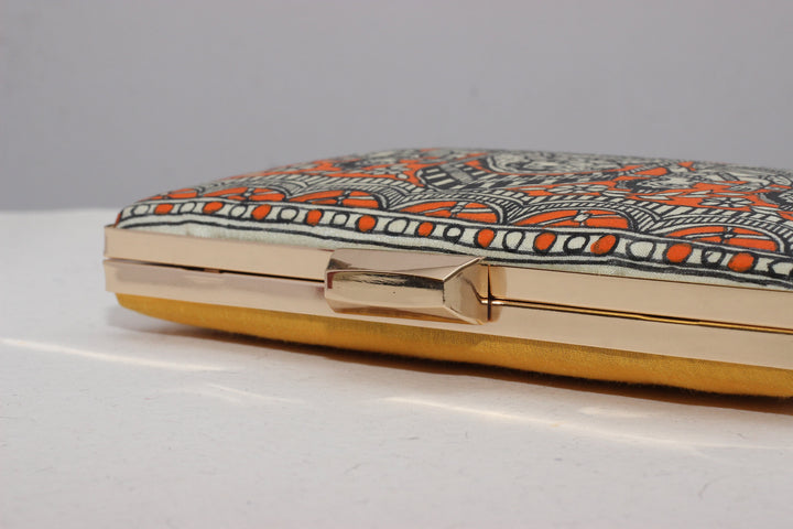 Artisanal Orange Bride in Palanquin Multicolor Madhubani Handpainted Clutch