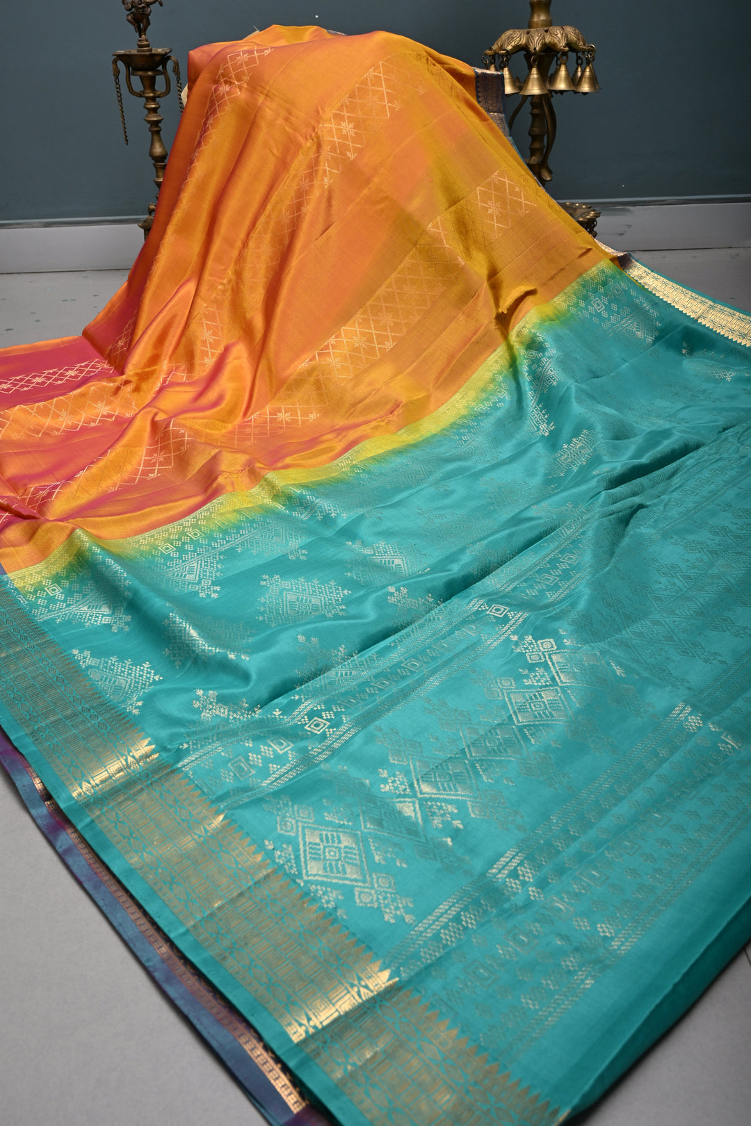 Mustard Yellow Handloom Silk by Tencel Saree with Muted Geometric Vertical Stripes and Contrast Zari Boder | SHOBITAM