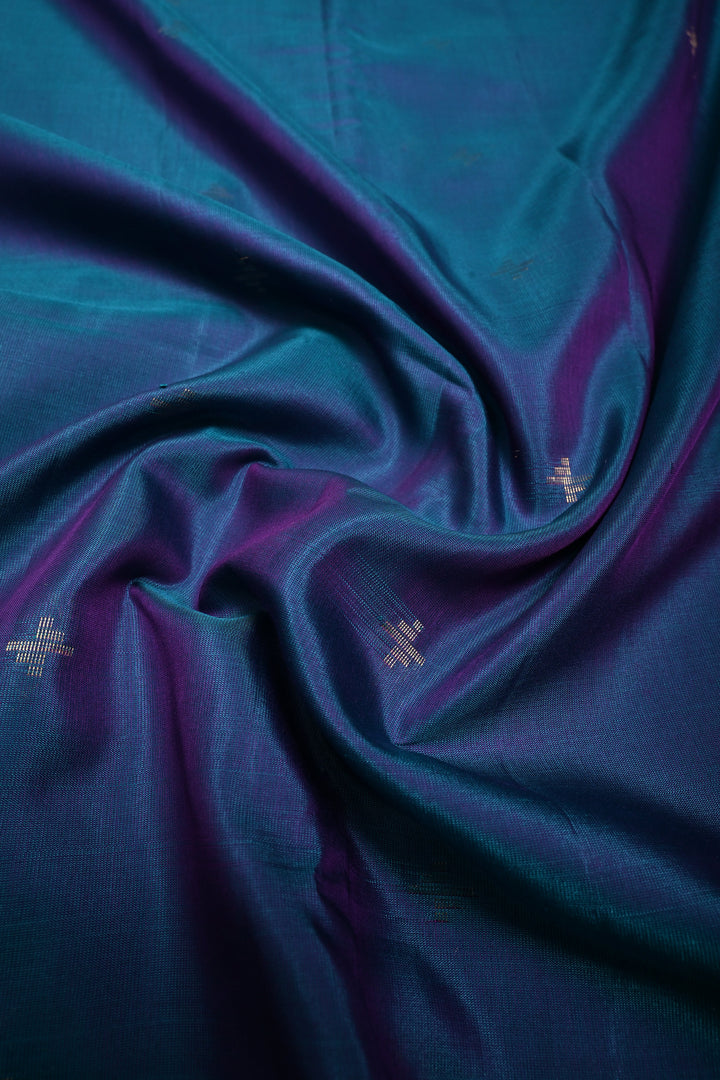 Peacock Blue Dual Tone Handloom Silk By Tencel Saree with Zari Buttas and Self Zari Border| SHOBITAM