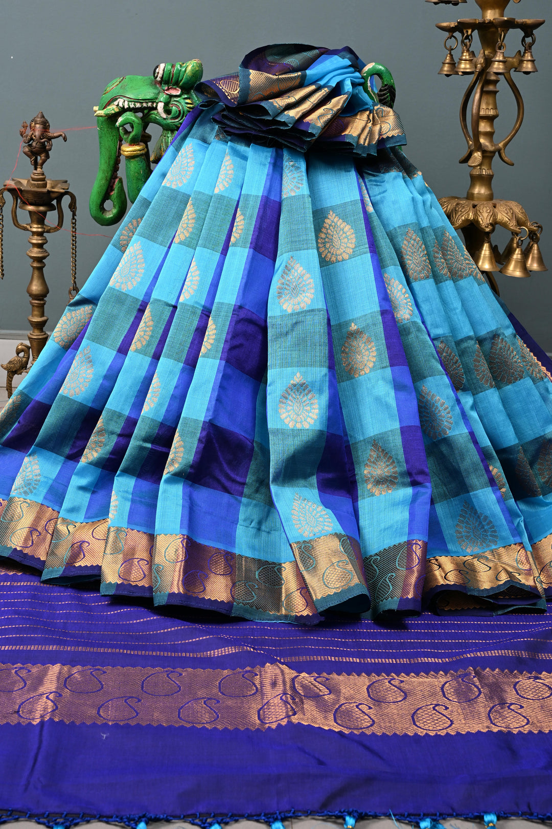 Multicolor Palum Pazhamum Kanchi Silk Cotton Saree with Zari Buttas and Zari Border