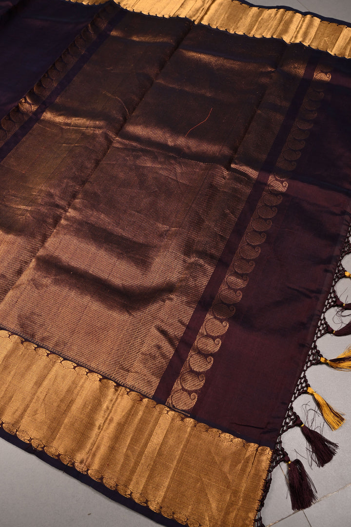 Kanchana Dual tone Kanchi Silk Cotton 100% Handloom Saree with Zari Border | SHOBITAM