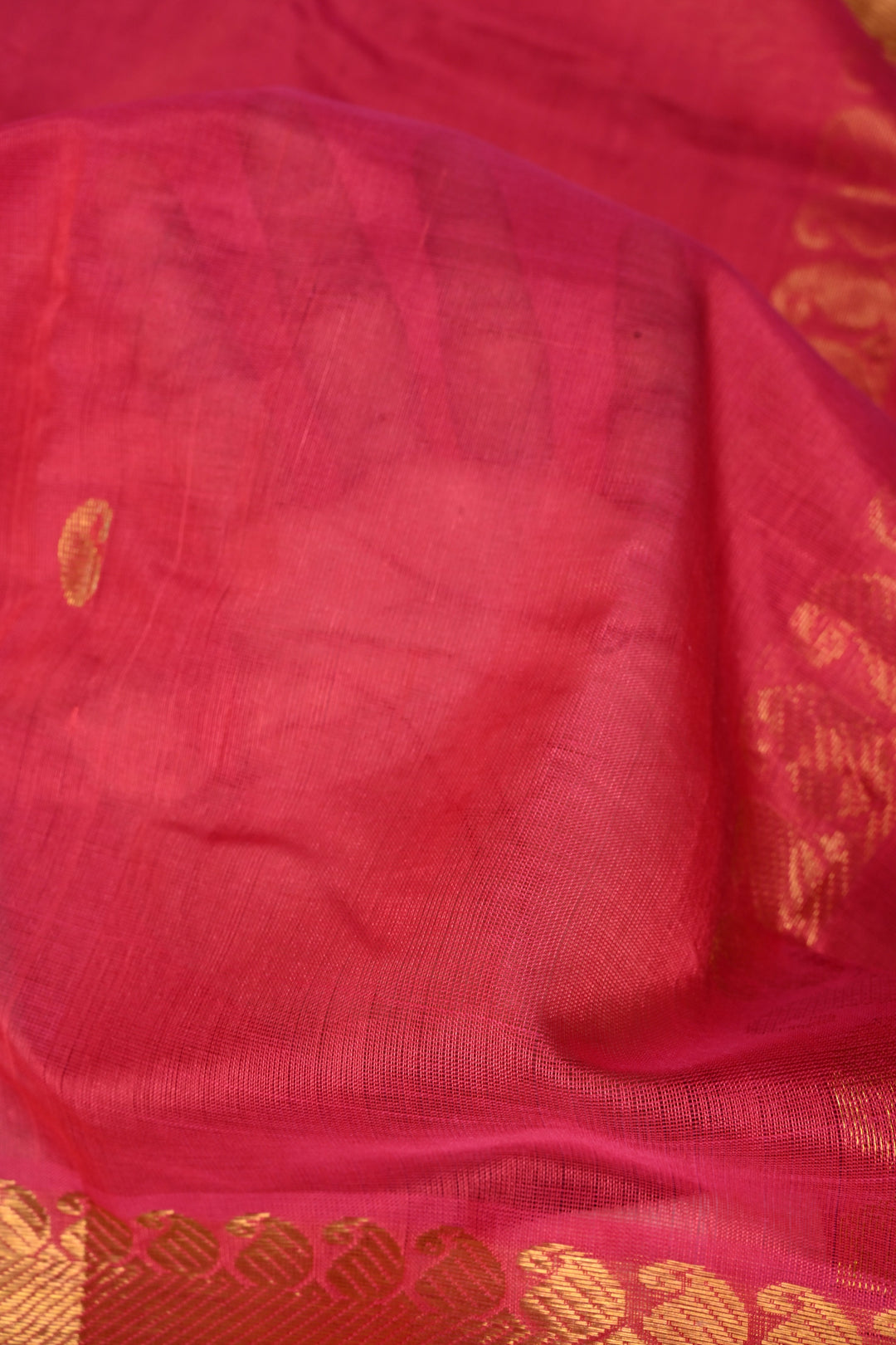 French Rose Kanchi Silk Cotton 100% Handloom Saree with Paisley Zari Buttas and Zari Border | SHOBITAM