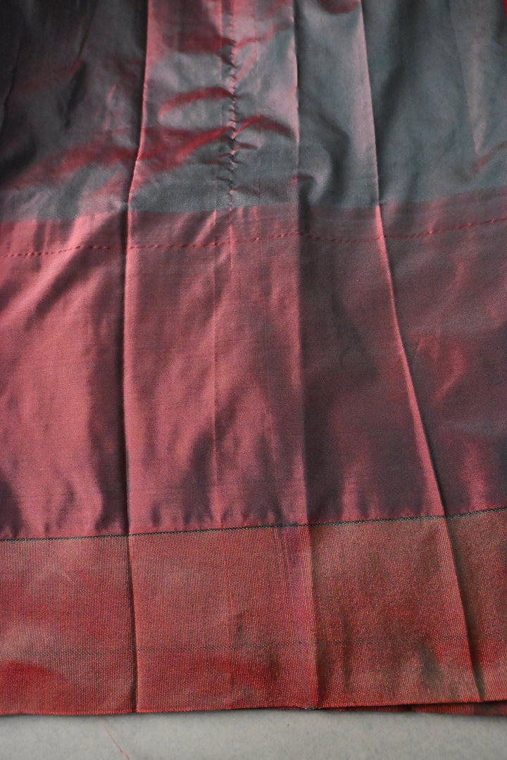 Rani Pink Ilkal Weave Art Silk Bagalkote Saree with Zari Veldhari Horizontal Stripes and Contrast Temple Border | SHOBITAM