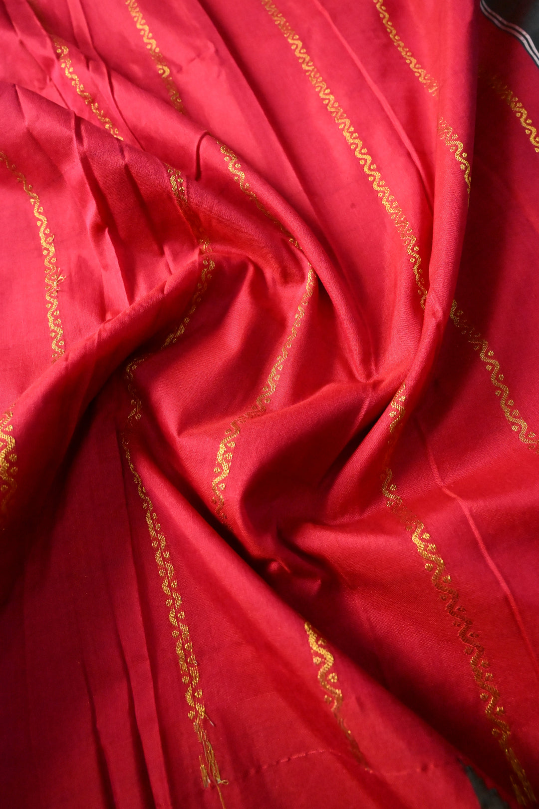 Rani Pink Ilkal Weave Art Silk Bagalkote Saree with Zari Veldhari Horizontal Stripes and Contrast Temple Border | SHOBITAM
