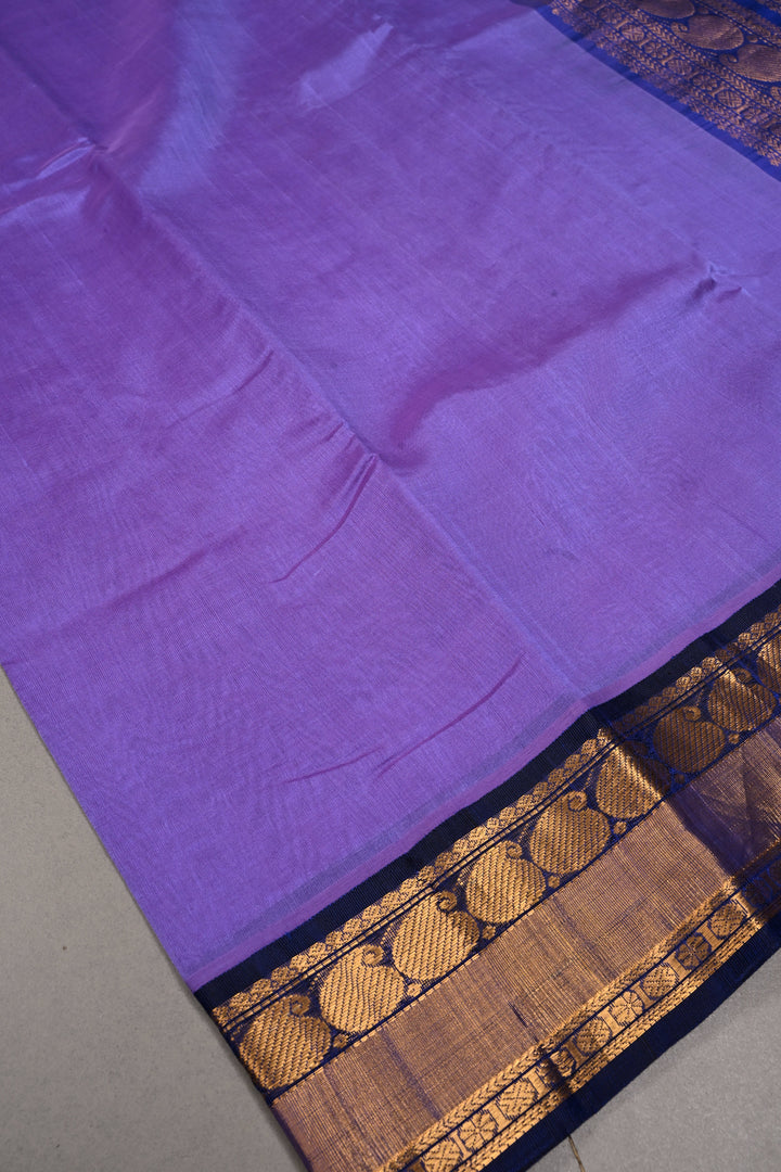 Lavender Dual Tone Kanchi Silk Cotton Handloom Saree with Contrast Paisley Zari Border | SHOBITAM
