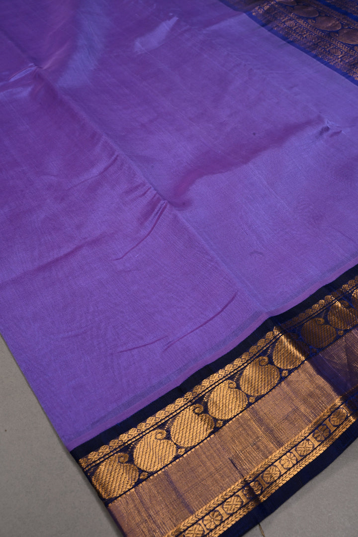 Lavender Dual Tone Kanchi Silk Cotton Handloom Saree with Contrast Paisley Zari Border | SHOBITAM