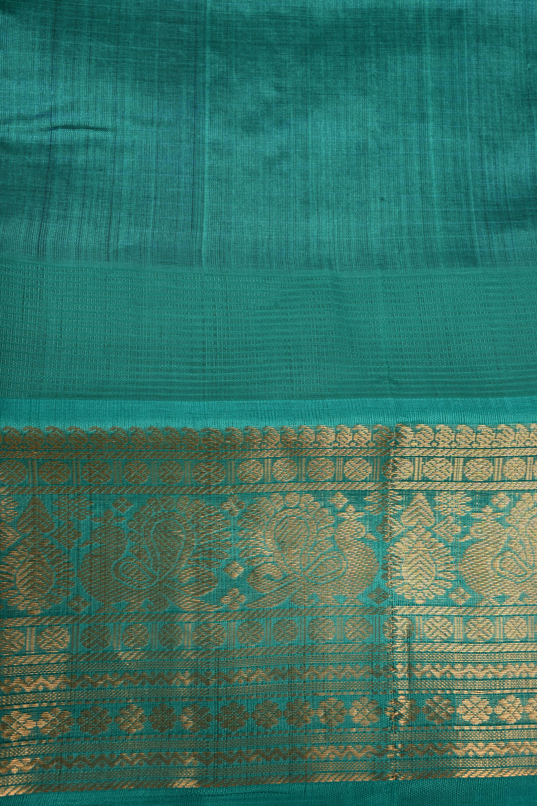 Blue Dual Tone Self Checks Design On Kanchi Silk Cotton Handloom Saree with Zari Buttas and Contrast Zari Border | SHOBITAM