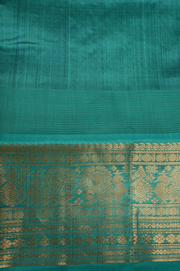 Blue Dual Tone Self Checks Design On Kanchi Silk Cotton Handloom Saree with Zari Buttas and Contrast Zari Border | SHOBITAM