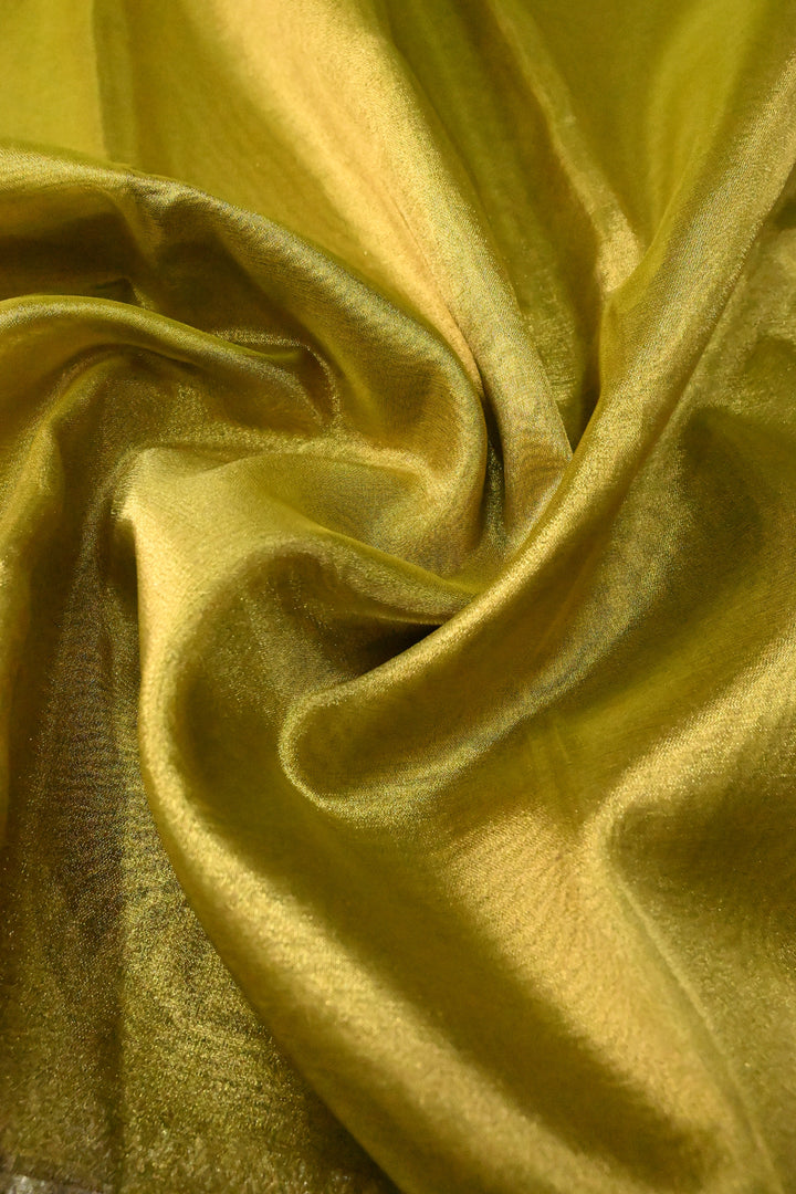 Moss Gold Tissue Art Silk Saree with Purple Contrast Thread Border | SHOBITAM