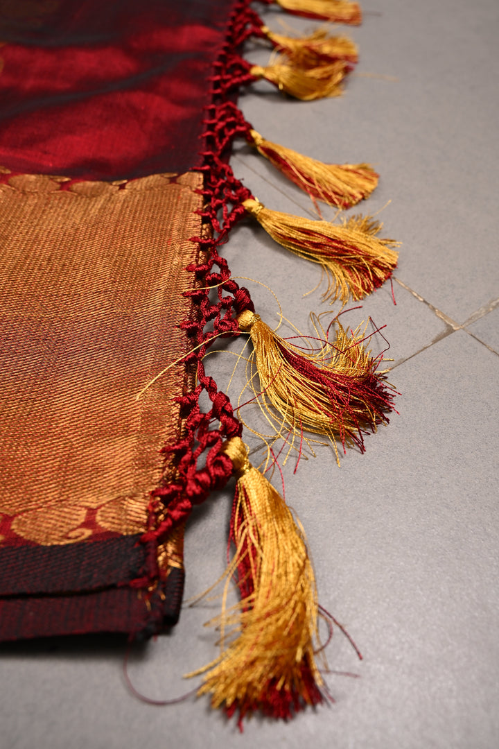 Maroon-Black Dual Tone Kanchi Silk Cotton Handloom Saree with Paisley Tissue Zari Border | SHOBITAM