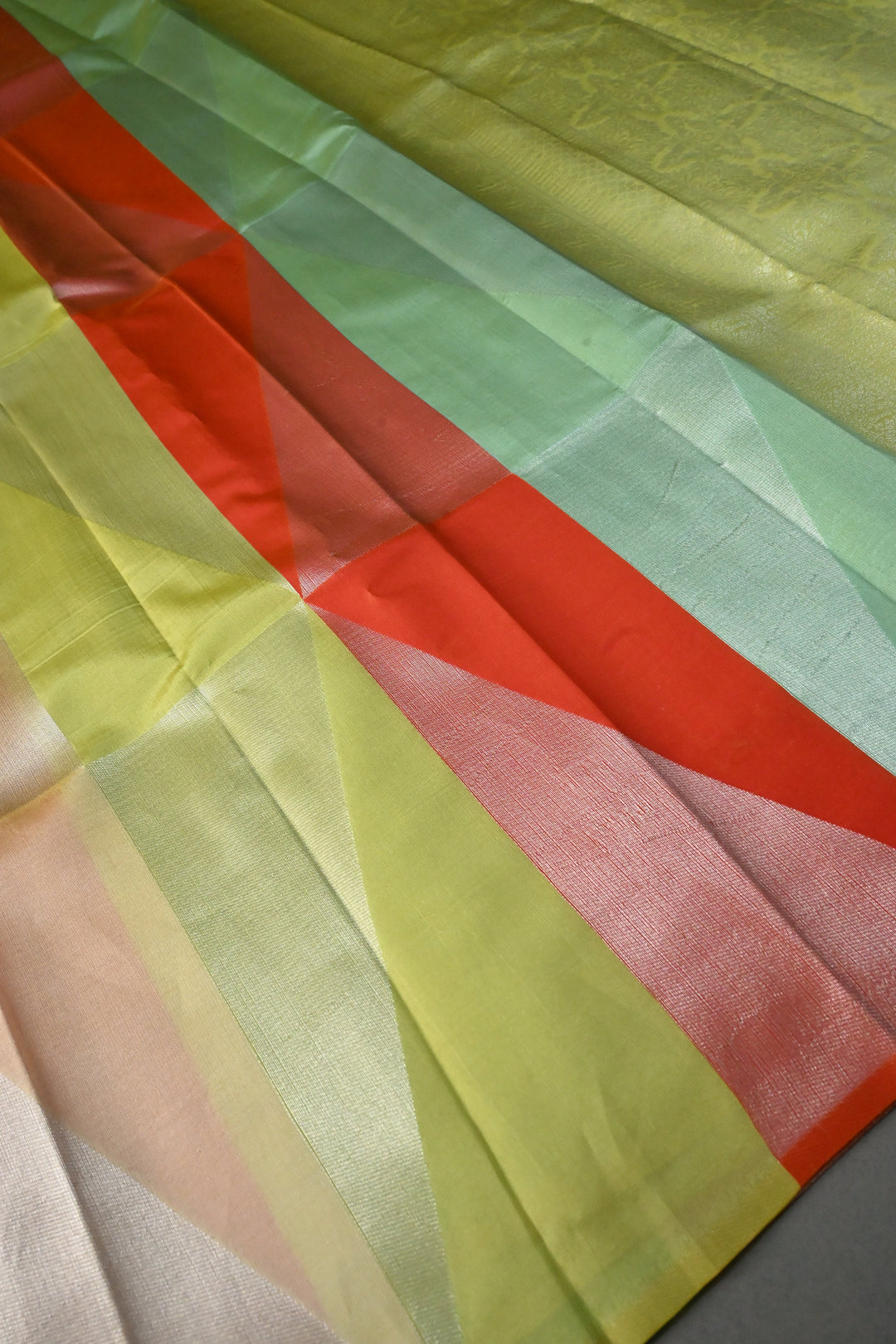 Multicolor Borderless Art Silk Saree with Muted Silver Geometric Design| SHOBITAM