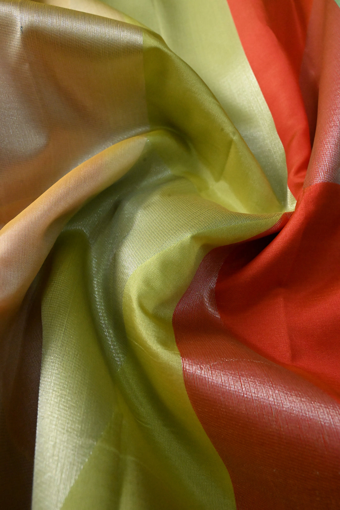 Multicolor Borderless Art Silk Saree with Muted Silver Geometric Design| SHOBITAM