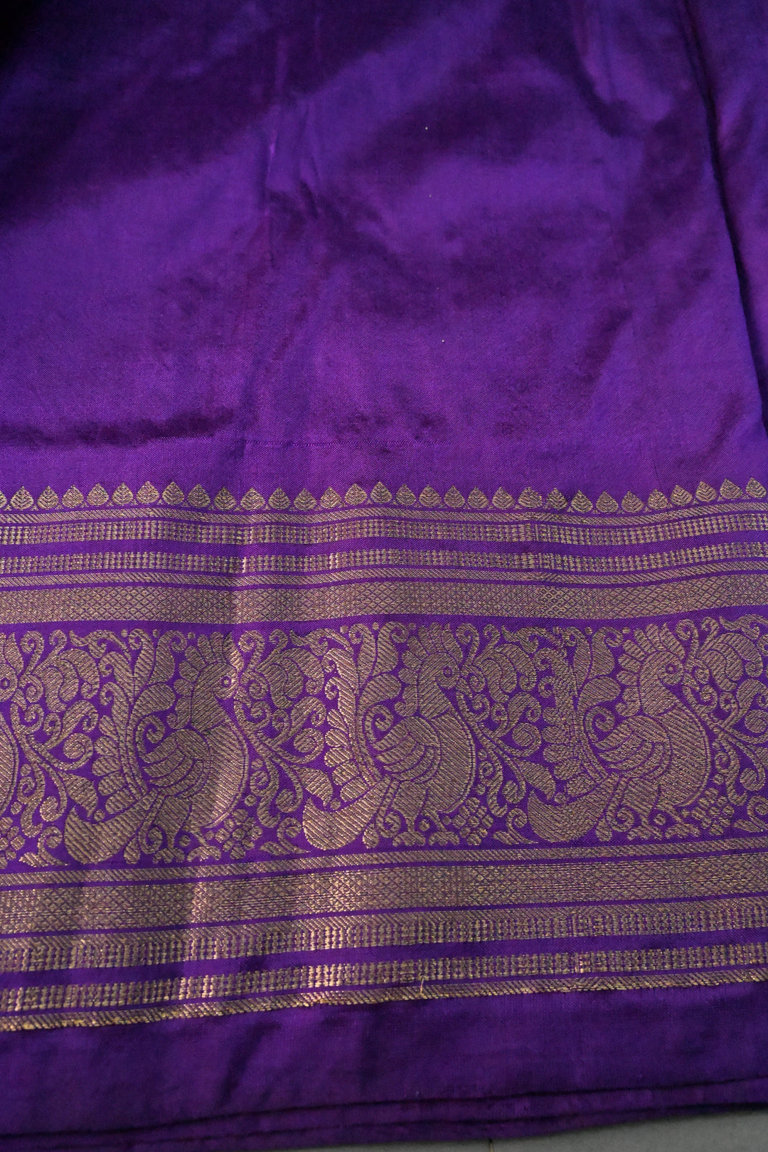 Orange-Purple Ikkat Kanjivaram Fusion Pure Silk Saree with Buttas Panel -Brocade and Zari Border | SILK MARK CERTIFIED | SHOBITAM