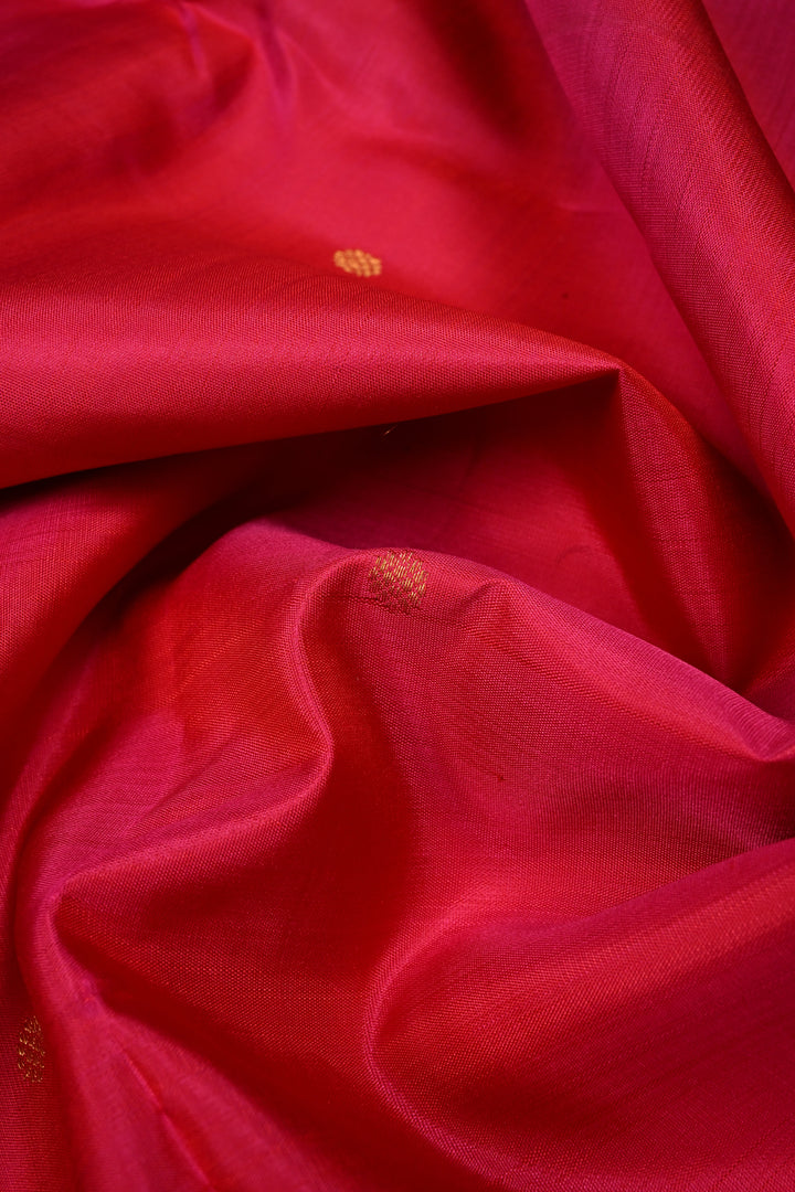 Rani Pink Dual Tone Pure Kanjivaram Silk Saree in Zari Buttas with Twin Peacock Zari Border | SILK MARK CERTIFIED | SHOBITAM