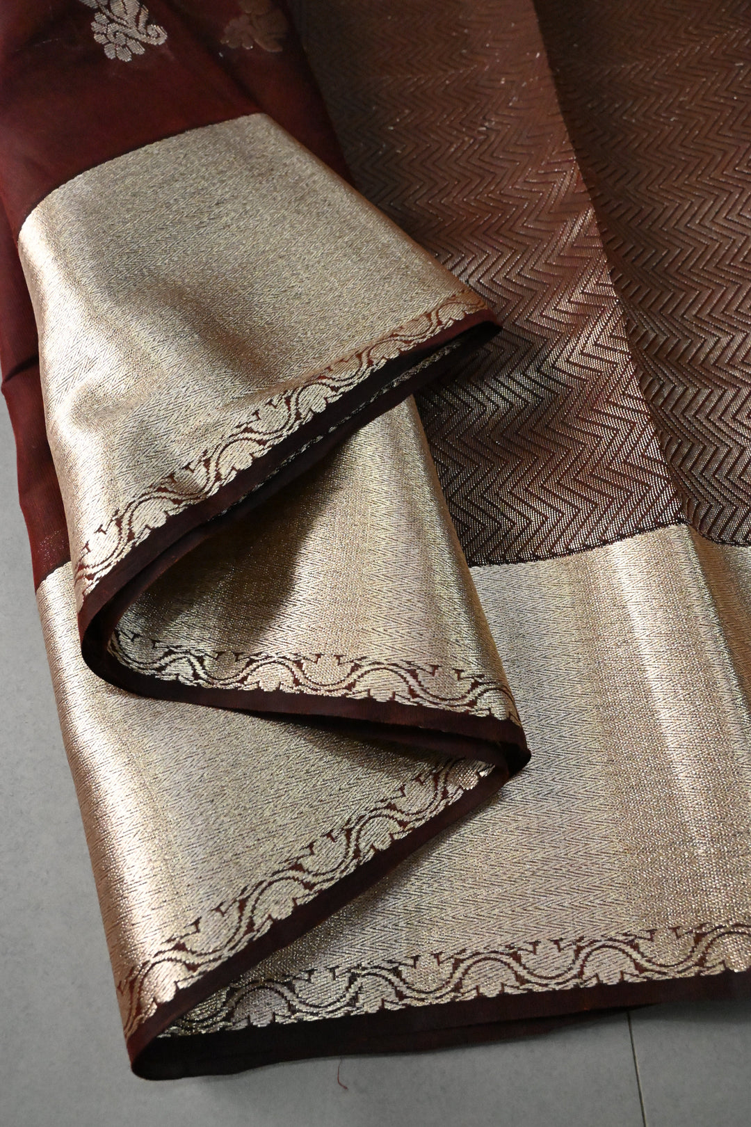 Coffee Brown Handloom Silk By Tencel Saree with Zari Buttas and Zari Border | SHOBITAM