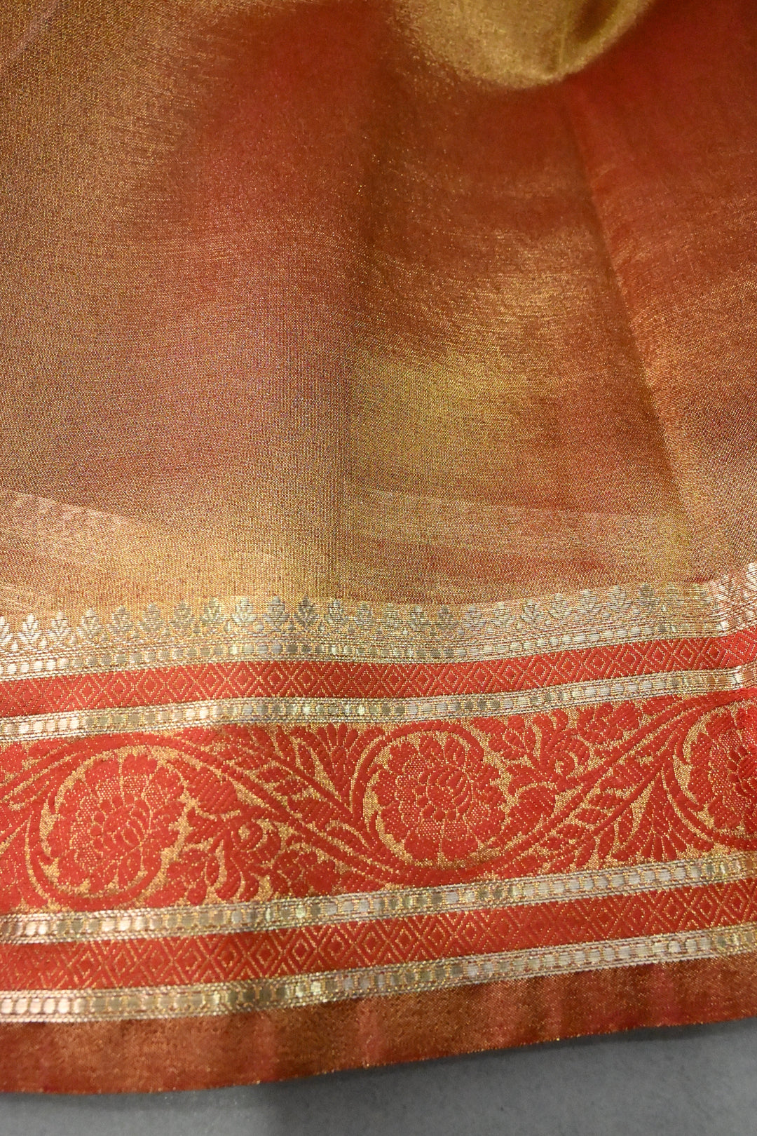 Blue-Gold Tissue Art Silk Saree with Contrast Thread Border | SHOBITAM