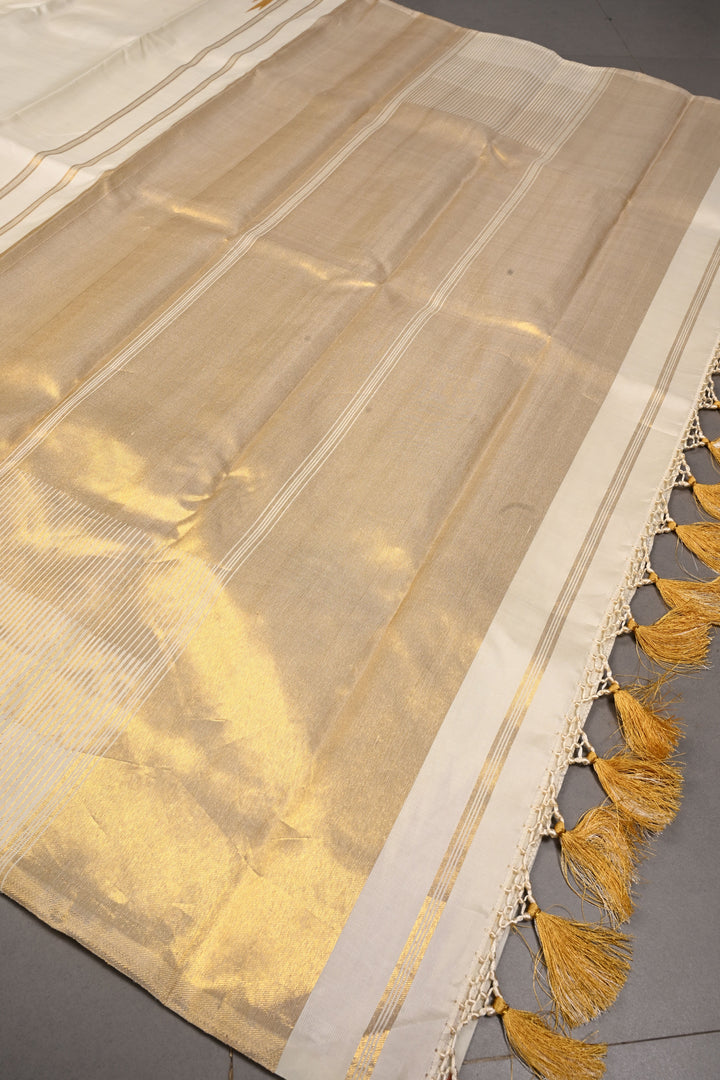 Authentic Kanjivaram Silk Saree in Off White with Multi Color Temple Border with Grand Pallu | SILK MARK CERTIFIED