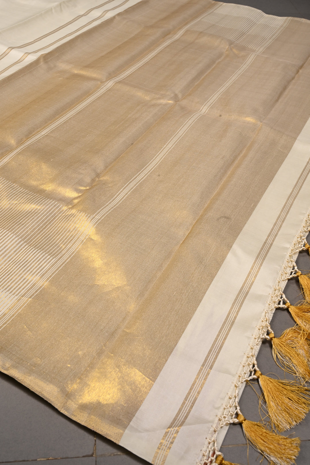 Authentic Kanjivaram Silk Saree in Off White with Multi Color Temple Border with Grand Pallu | SILK MARK CERTIFIED