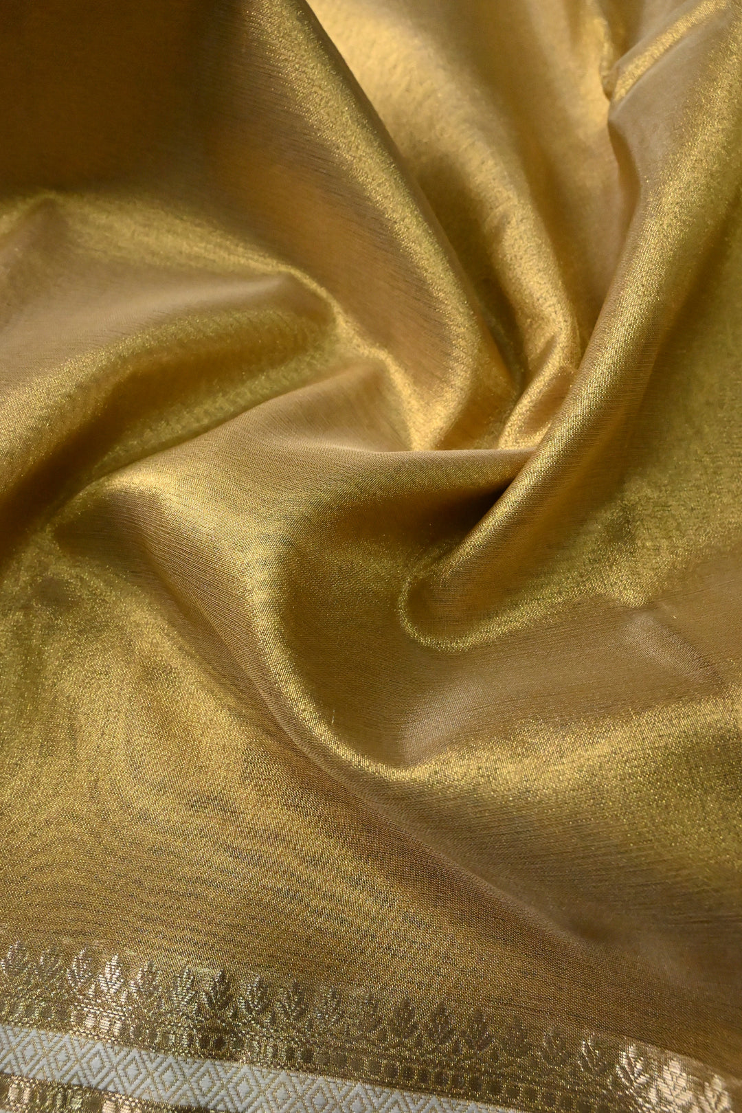 Tan Gold Tissue Art Silk Saree with Contrast Thread Border | SHOBITAM