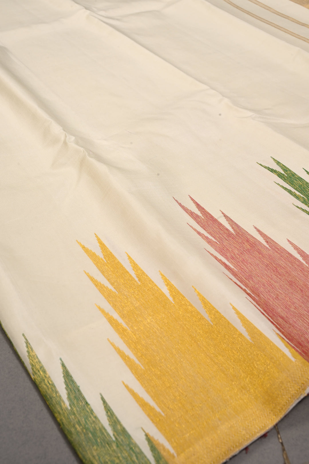 Authentic Kanjivaram Silk Saree in Off White with Multi Color Temple Border with Grand Pallu | SILK MARK CERTIFIED
