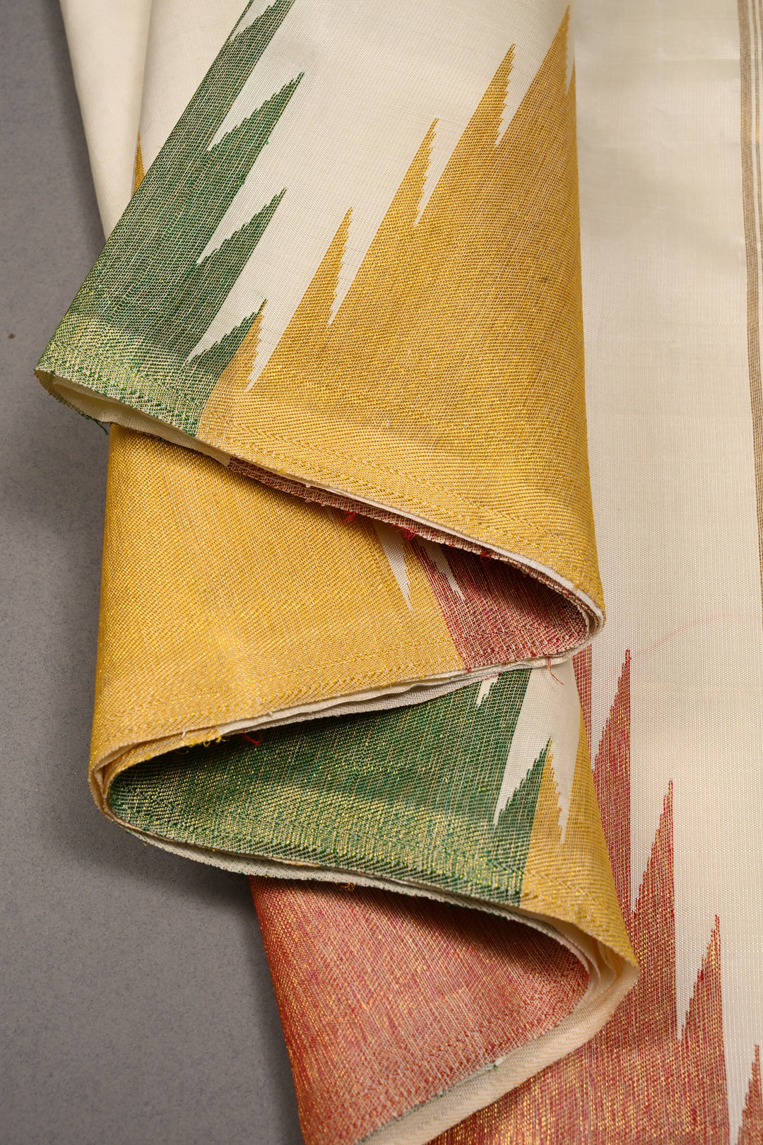 Authentic Kanjivaram Silk Saree in Off White with Multi Color Temple Border with Grand Pallu | SILK MARK CERTIFIED