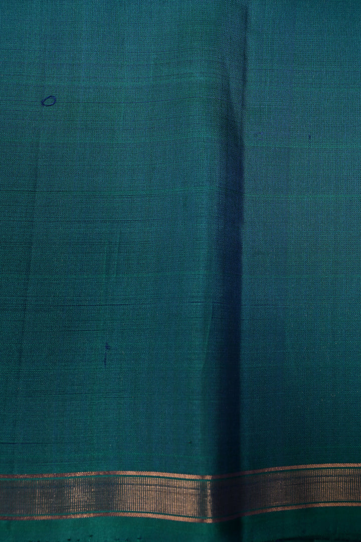 Peacock Green Dual Tone Kanjivaram Soft Silk Saree with Deer Zari Buttas and Minimal Zari Border | SILK MARK CERTIFIED | SHOBITAM