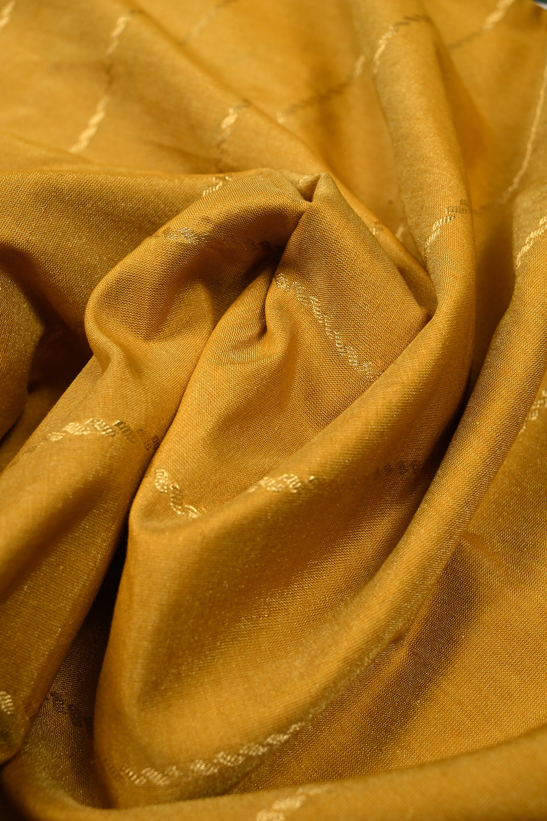 Methi Yellow Semi Gadwal Saree Horizontal Zari Stripes and Contrast Zari Border | SHOBITAM