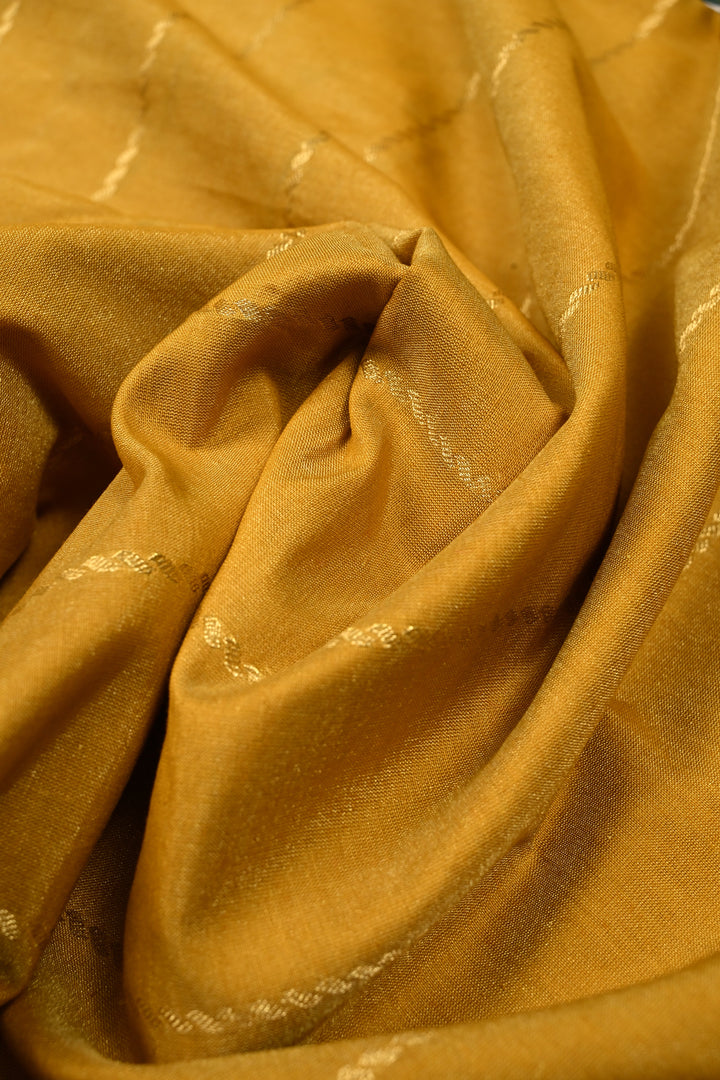 Methi Yellow Semi Gadwal Saree Horizontal Zari Stripes and Contrast Zari Border | SHOBITAM
