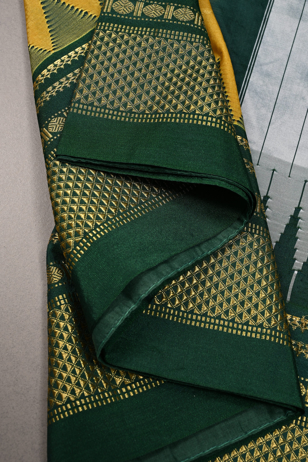 Methi Yellow Semi Gadwal Saree Horizontal Zari Stripes and Contrast Zari Border | SHOBITAM