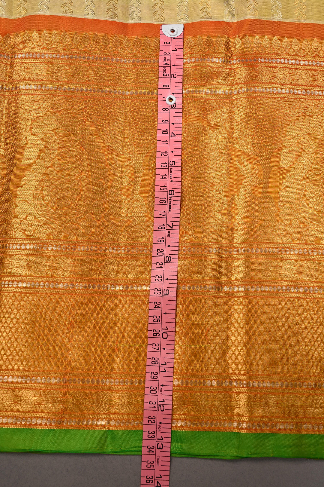 Tea Green Dual Tone Pure Gadwal Silk Saree with Ornate Zari Stripes and Contrast Wide Zari Border | SILK MARK CERTIFIED | SHOBITAM